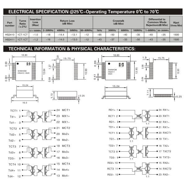 Surface Mount Ethernet Magnetic Transformer 350 uH OCL With 8mA Bias