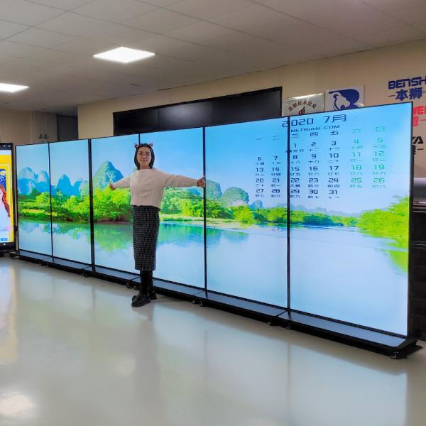 75 inch 85 inch 98 inch floor stand digital signage full screen with wheels easy to move