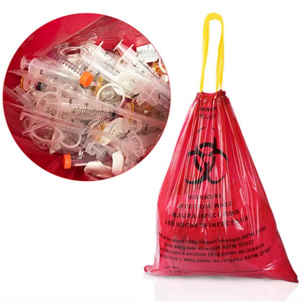 Large Capacity Yellow red hospital clinics infectious plastic disposable medical biohazard waste bags