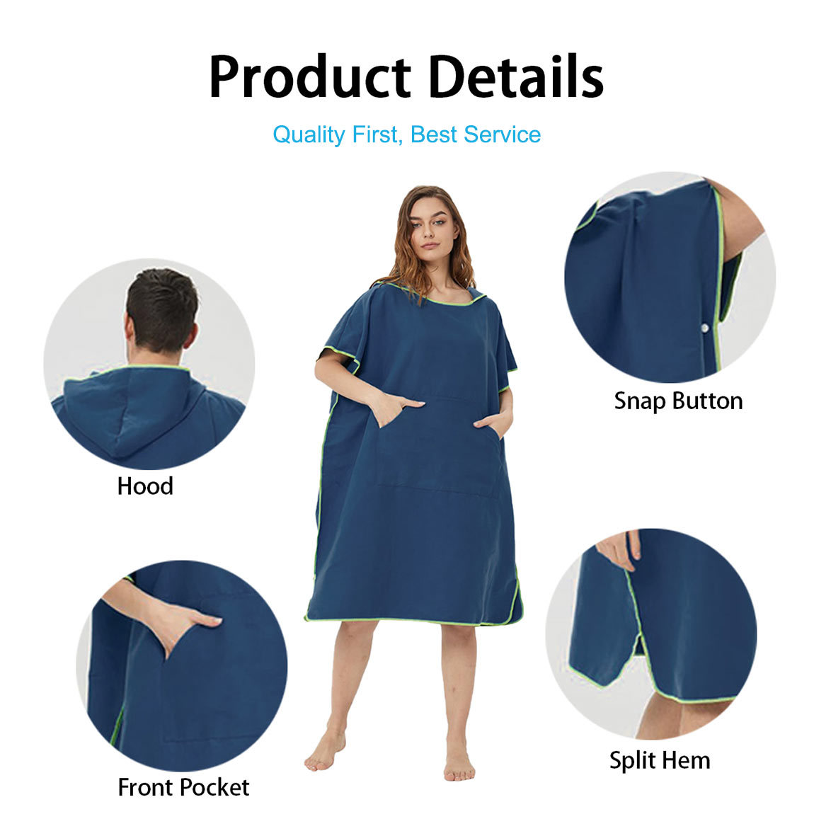 Quick-Dry Tie-dyed Hooded Poncho for Beach Microfiber Poncho Towel