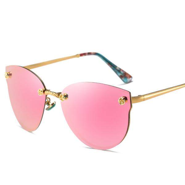 Fashionable Classic Rose Women Cat Eye Rimless Sunglasses Mirror Polarized