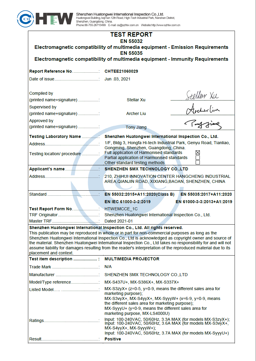 Shenzhen SMX Display Technology Co., Ltd. Certifications