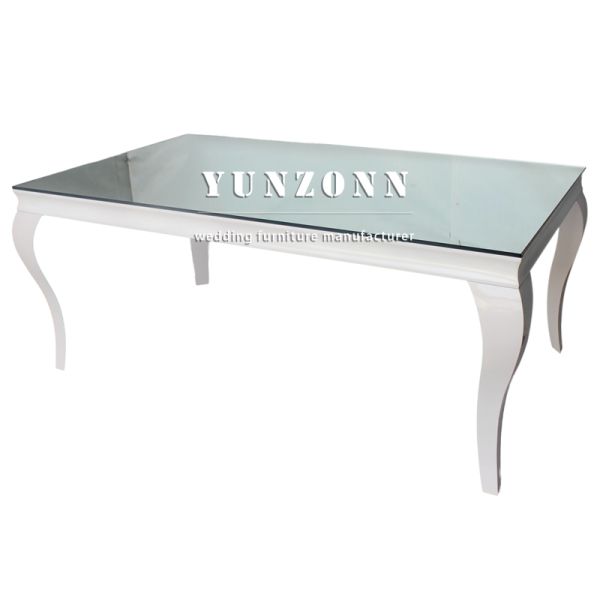 Mirror Tempered Glass Event Wedding Table Rectangular Shape Black Stainless Steel Hotel Restaurant Table