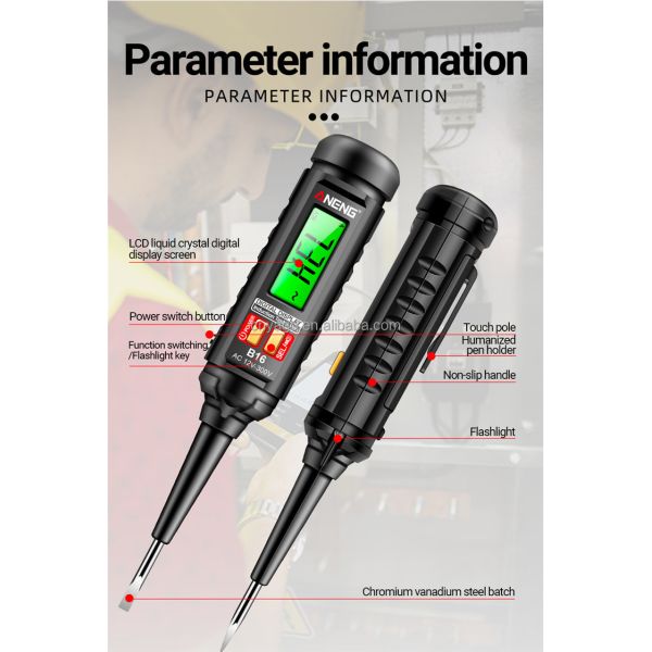 Digital Display Non Contact Voltage Detector with 12V to 300V Range, LCD Screen and Sound/Light Alarm