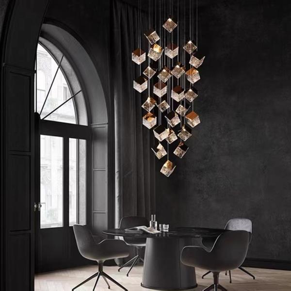 Zhongshan Supplier Big Gold and Silver Square Shade Interior Living Room Decorative Lighting Chandelier