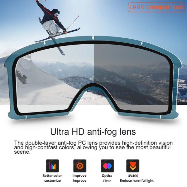 Customized Color Ski Goggles with Adjustable Elastic Strap and Double Anti-Fog Lens