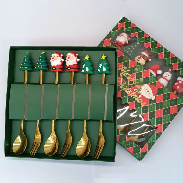 Custom Long-Handle Silicone Christmas Spoon & Fork Set – Food-Grade Silicone + 304 Stainless Steel | Holiday Cartoon Cutlery for Kids & Adults