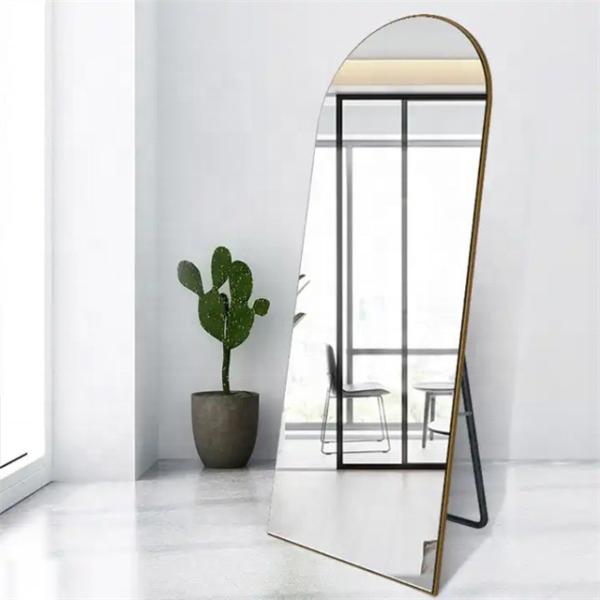 Decorative Full-Length Gold Body Dressing Wall Mirror with Metal Framed Arch Design