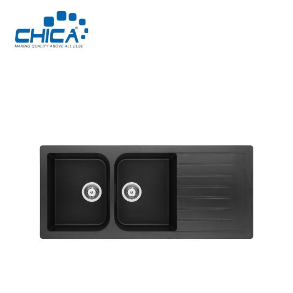 Double Bowl Granite Kitchen Sink With Wing Topmount Quartz Granite Stone Composite Sink for House Kitchen