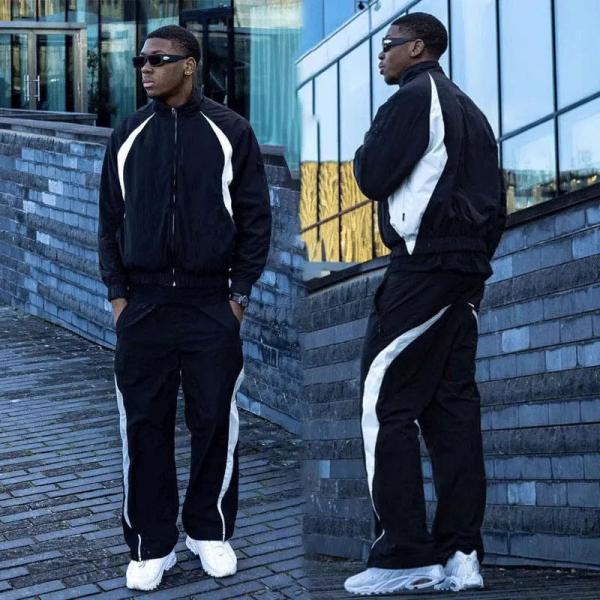 Logo personnalisé surdimensionné Windbreaker Tracksuit en nylon pour homme Sweatsuit antistatique