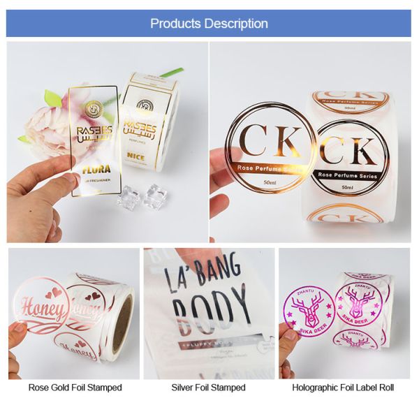 Custom Waterproof Transparent Hot Stamping Label Gold Foil Sticker Roll