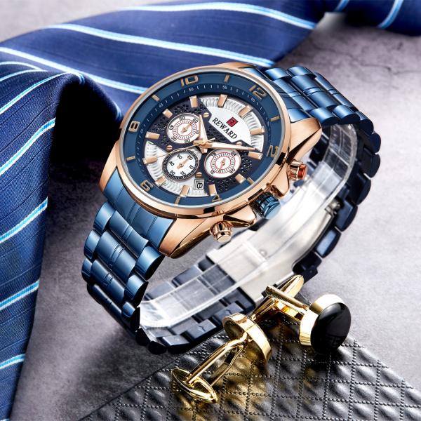 REWARD Quartz Mens Stainless Steel Watches , Analog Sports Wrist Watch Alloy Case