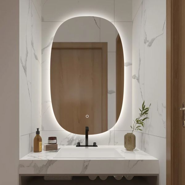 Irregular Copper Free Silver Mirror Wall Mounted Frameless Anti Fog Bathroom Smart LED Mirror With Light