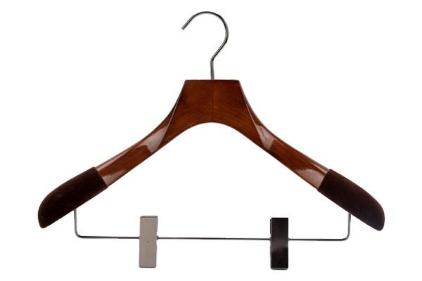 Betterall Solid Wood Velvet Shoulder Wooden Coat Hanger with Clip