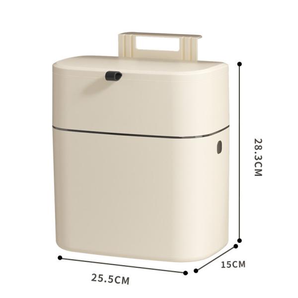 Kitchen Hanging Trash Can Household Cream White Traceless Adhesive Cabinet Trash Basket With Lid Household Wall Hanging