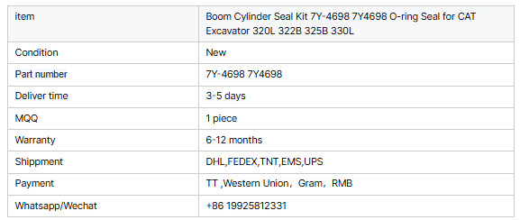 Componentes de excavadoras Kit de sellado del cilindro del motor 7Y-4698 para Caterpillar Kit de sellado del aceite de la excavadora 320L 325B Kit de sellado del cubo del brazo 7Y4698
