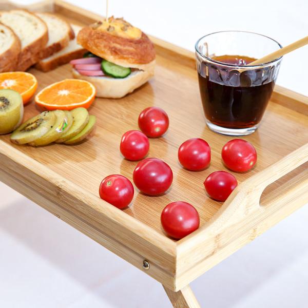 Bed Food Serving Sustainable Bamboo Breakfast Tray Table With Folding Legs