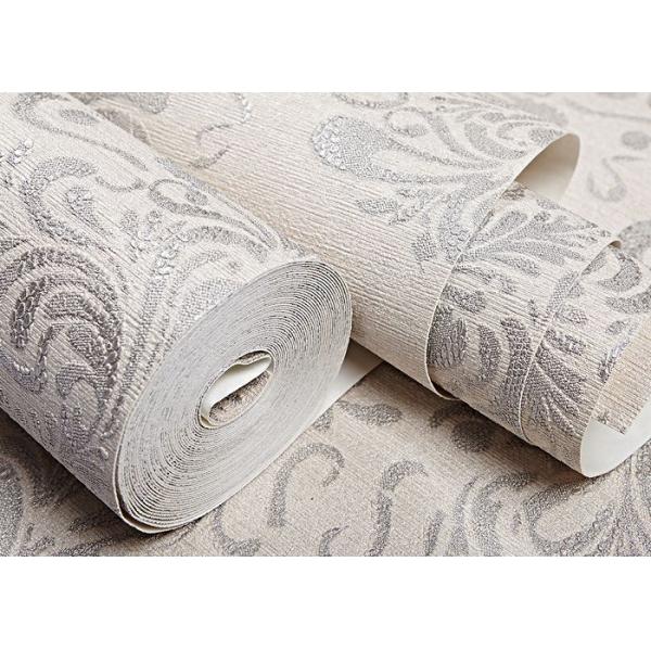 Creamy White Floral Pattern Removable Wall Coverings , Bedroom Decoration Wallpaper