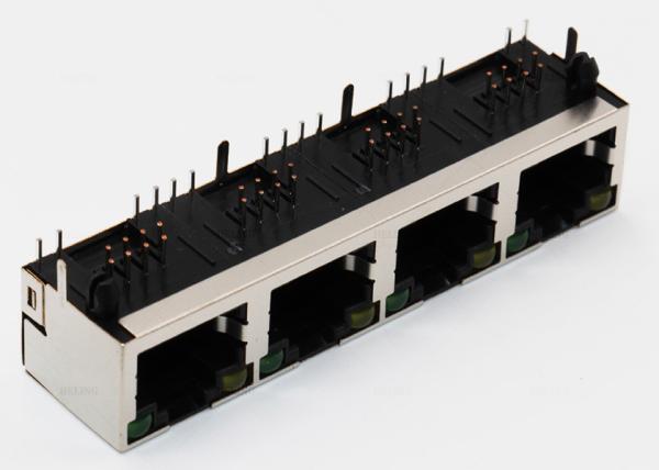 Conectores múltiplos amarelos/do verde diodo emissor de luz RJ45 do porto, soquete do PWB RJ45 através do furo
