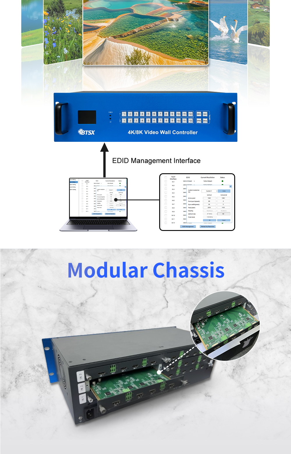 12 HDMI Inputs 12 Outputs 4K60 Video Wall Controller with FPGA Real-Time Hardware for Seamless Matrix Splicing