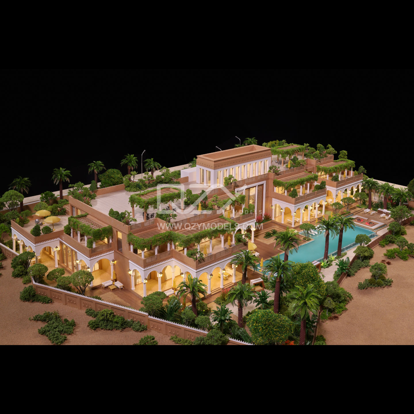 1:75 Scale Islamic Aesthetic Eco-Friendly Insulation Architectural Sandtable Model for Luxury Resort Display