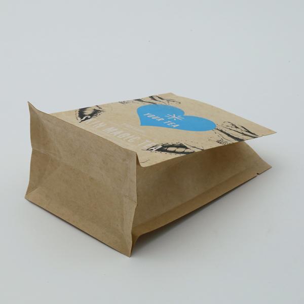 Recyclable And Compostable Eight Sided Sealing Kraft Paper Bags For Tea Packaging With Customizable Printing And Sizes.