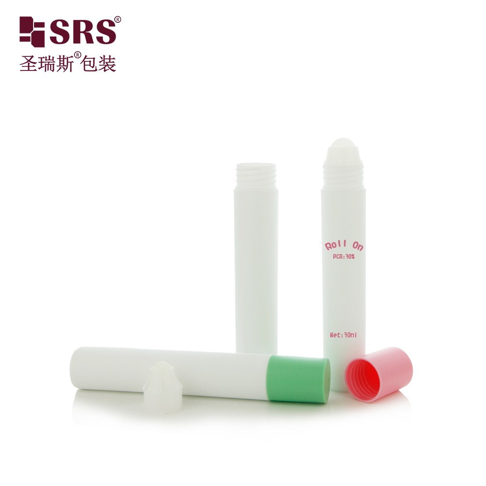 30ml Empty Plastic Roller Bottle with Flat Cap and Plastic Roller Ball, Refillable Travel Size Roll-on Bottle