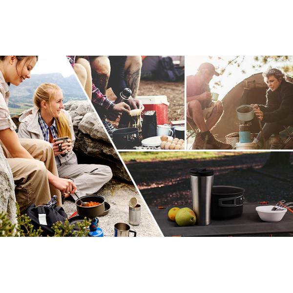 Stainless Steel Camping Outdoor Cookware Mess Kit Set, Folding Cookset Camping Teapot and Pans Set Equipment