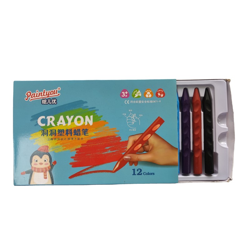 Non Toxic Washable Smooth Crayon Creative Triangle Holey Easy Hold Crayon Set