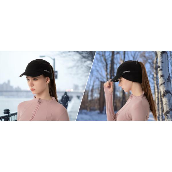 Sombrero de cola de caballo de lana para mujeres Sombrero de invierno reflectante con calefactor de orejas