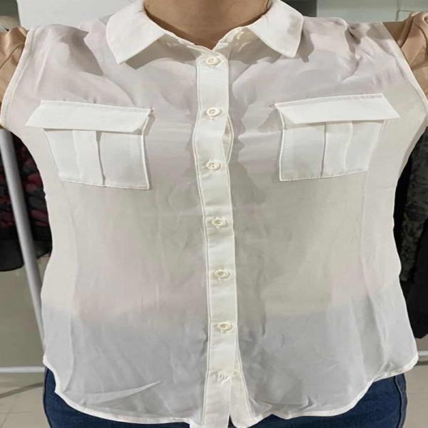 100% Polyester Ladies Chiffon Top Sleeveless Shirt White Chiffon Shirt Women's