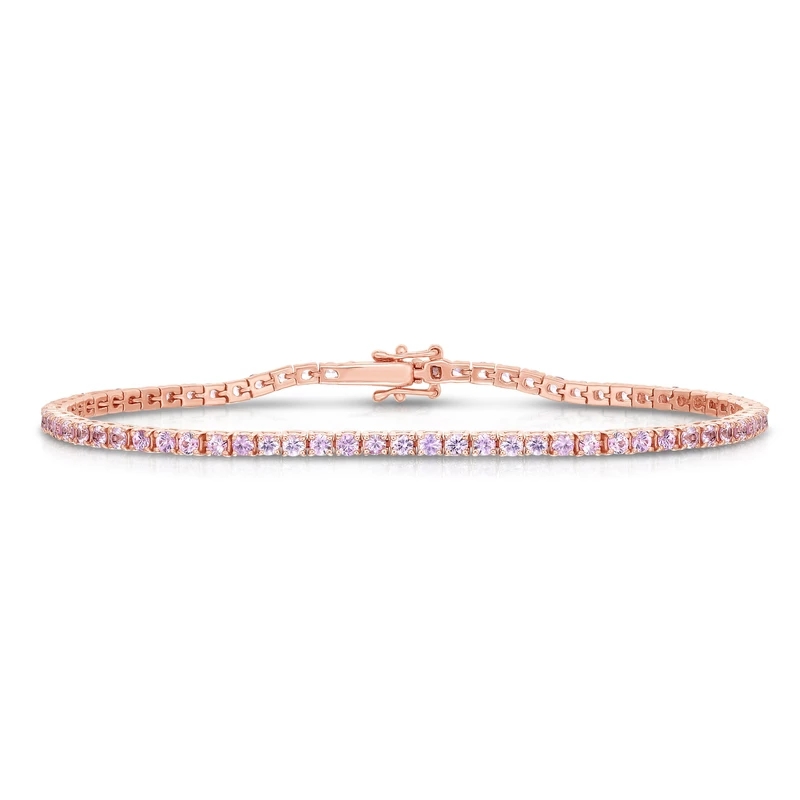 925 Sterling Silver Classic 2mm Rose Pink Pave Cubic Zircon Tennis Bracelet for Girl