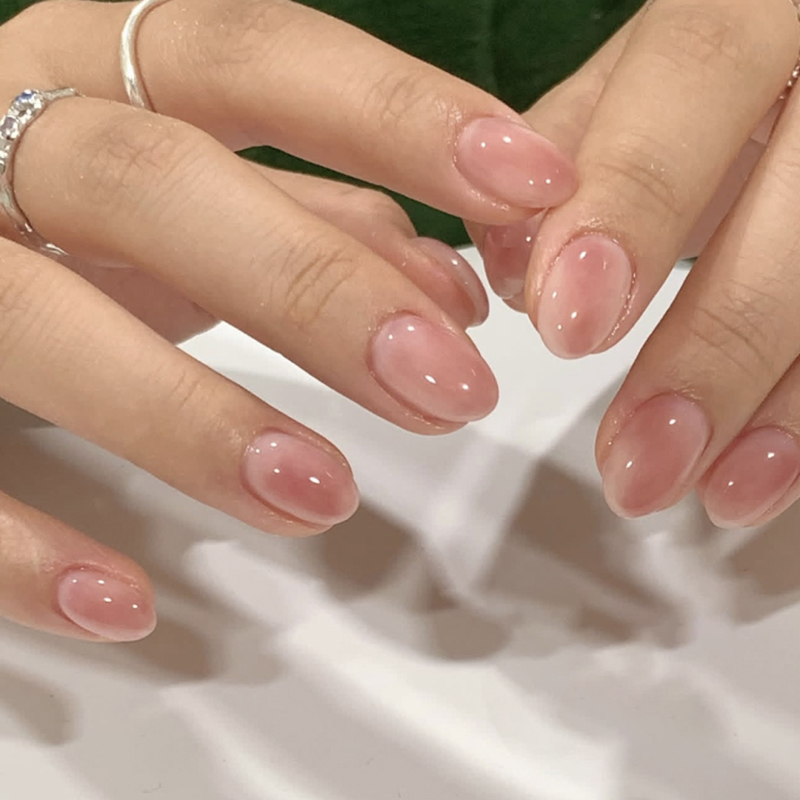 24pcs Pink Ombre Press On Nails Oval Glossy False Ombre Nails