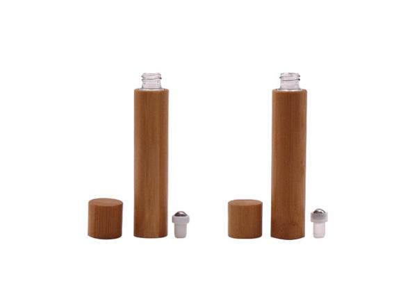 Garrafas de madeira de vidro de bambu redondas do rolo 15ml para o óleo essencial do perfume