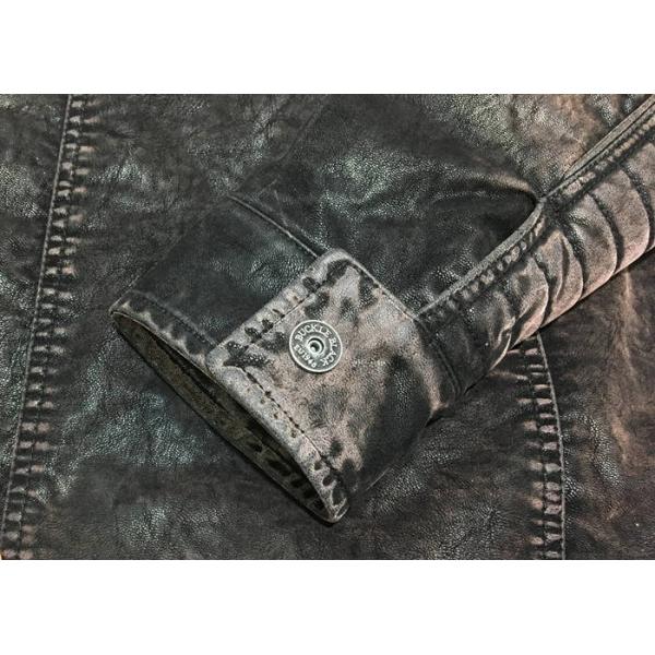 Garment Dyed Mens Black Quilted Jacket , Mottle Wash Pleather Jacket Mens