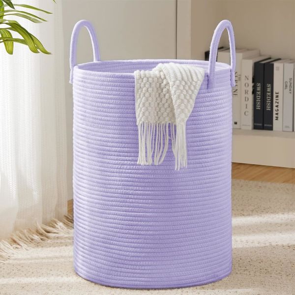 Woven Rope Laundry Hamper Basket, Tall Luandry Basket, Baby Nursery Hamper For Blanket Storage, Clothes Hamper For Laundry In Bedroom-Large-(CUSTOMIZED COLOR, 58L, 72L)