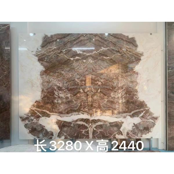 Translucent Blood-Orange Red Onyx Stone with White Veins CNF Red Wood Veins Marble Wall Panel