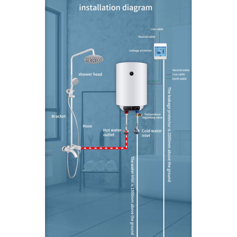 Popular 50L China Brand AUX Class Energy Efficiency Large Power Electric Hot Water Heater Stainless Steel Inner Tank Wall-Mounted Household 220 Volt Hot Water Shower Smart Bathroom Wall Mounted