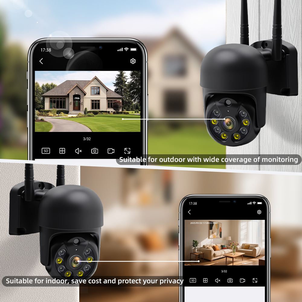 5MP WiFi PTZ Security Camera, 355°×90° Pan Tilt Rotation, AI Auto‑Tracking, Custom Alarm Voice, Two‑Way Audio, IP66 Waterproof, IR Full‑Color Night Vision, App Alert Push