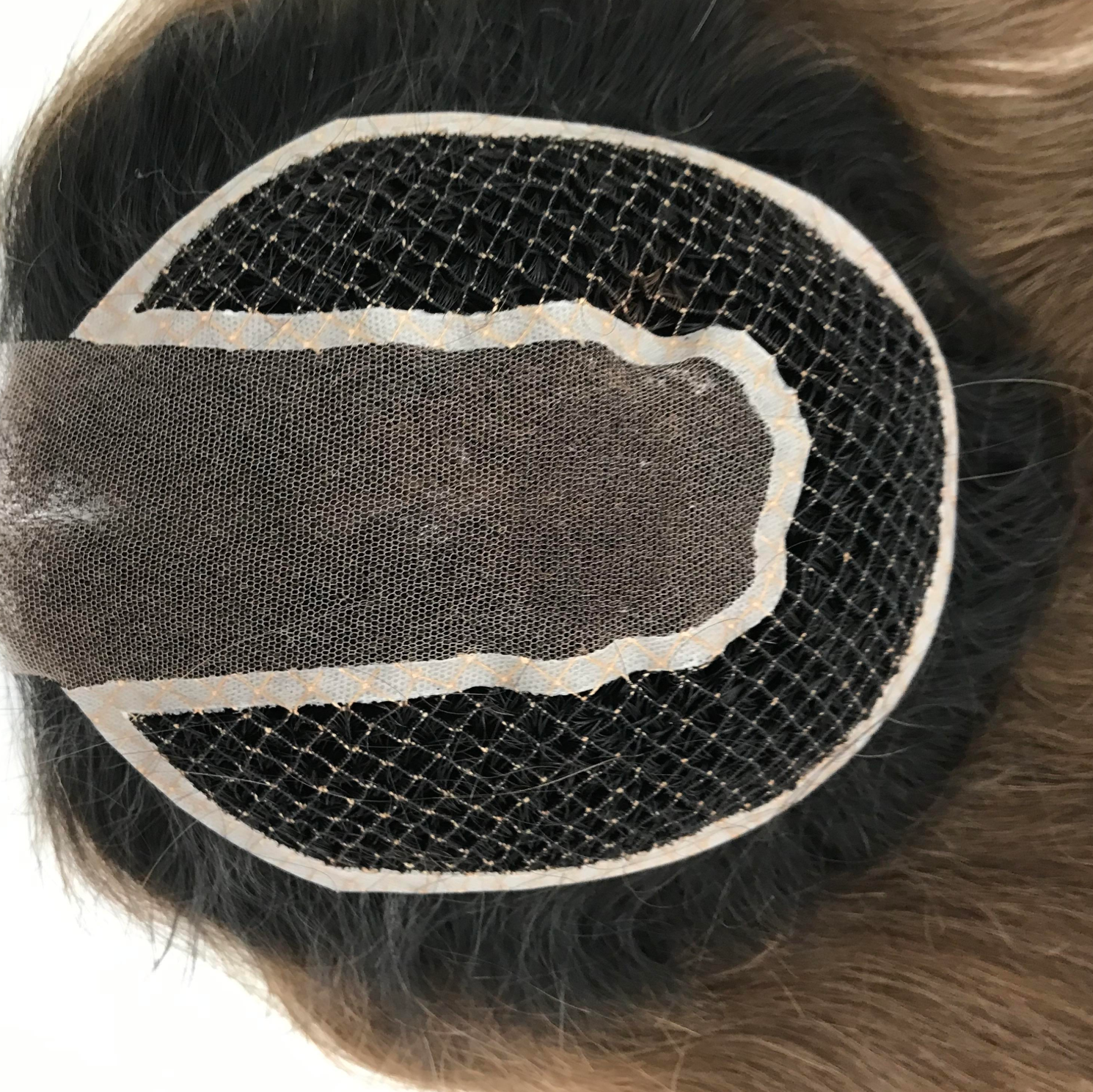 High Quality Natural Long Brown Integration Fishnet Base Virgin Multi Parting Hand Tied Human Hair Topper For Woman