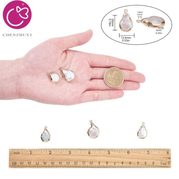 Natural Edge-encrusted Pearl Baroque-shaped Buttons Irregular Teardrop-shaped Single Pendant Rings Handcrafted