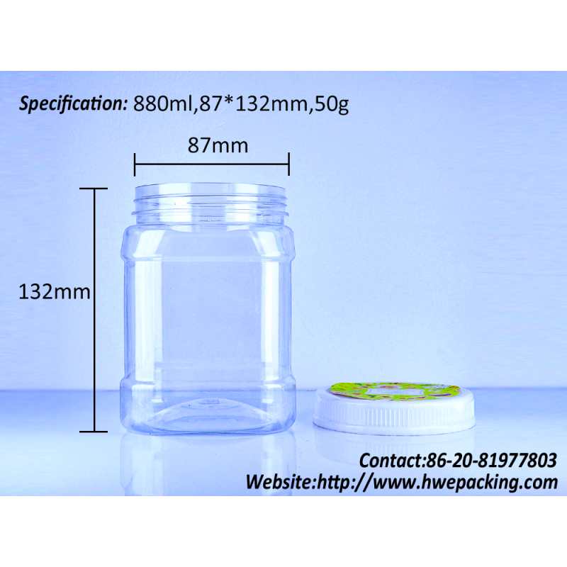 High Quality Screw Flat Lid Clear Sesame Dried Chilli Egg White Powder Plastic PET Square Jar