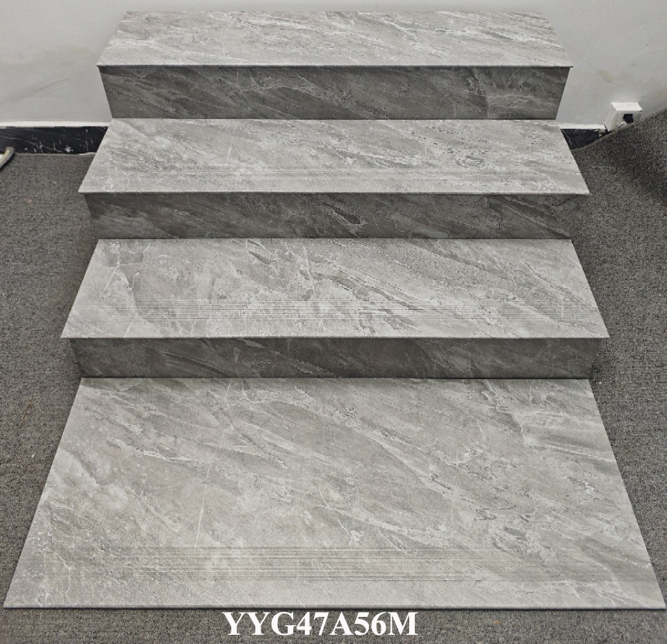 Gray Beige Moisture-proof 470x1200mm Matt Ceramic Staircases Step and Riser For Balcony