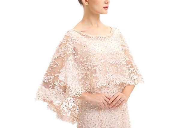 Cape Sleeve Europe Style Evening Dresses / Embroidery Beaded Prom Dresses