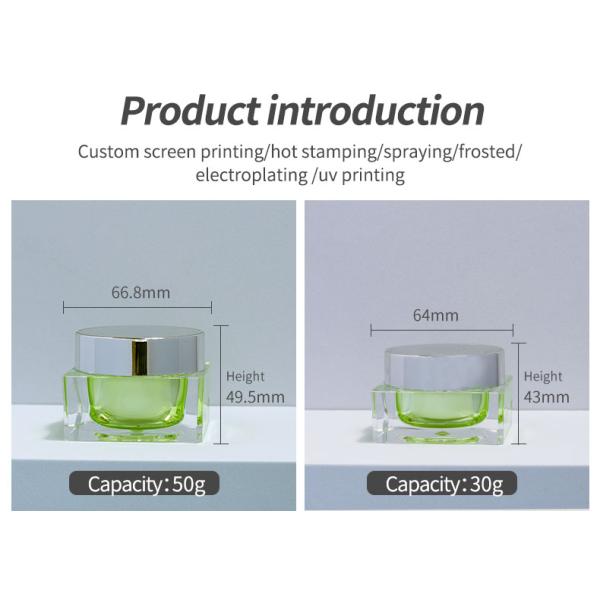15g 30g 50g Square Cosmetic Jars Green Clear Acrylic Jars Luxury For Face Cream