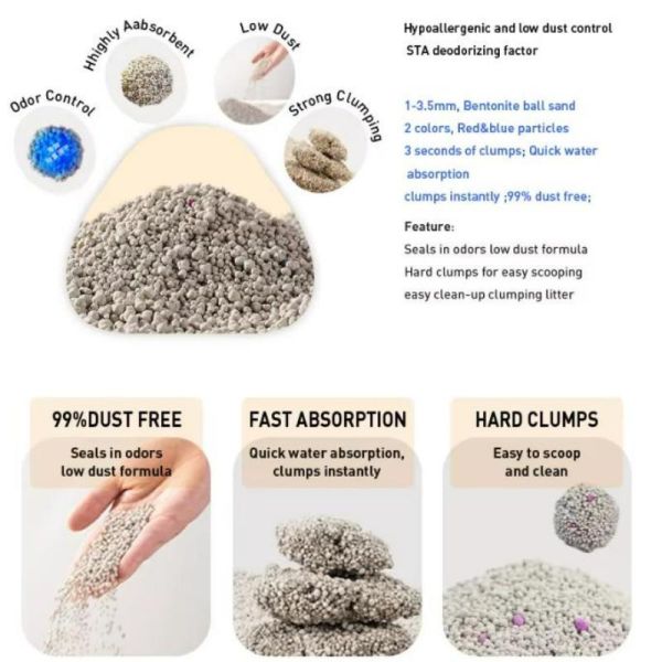 Ultra Absorbent Bentonite Cat Litter with Low Dust Formula and Strong Moisture Locking Ability