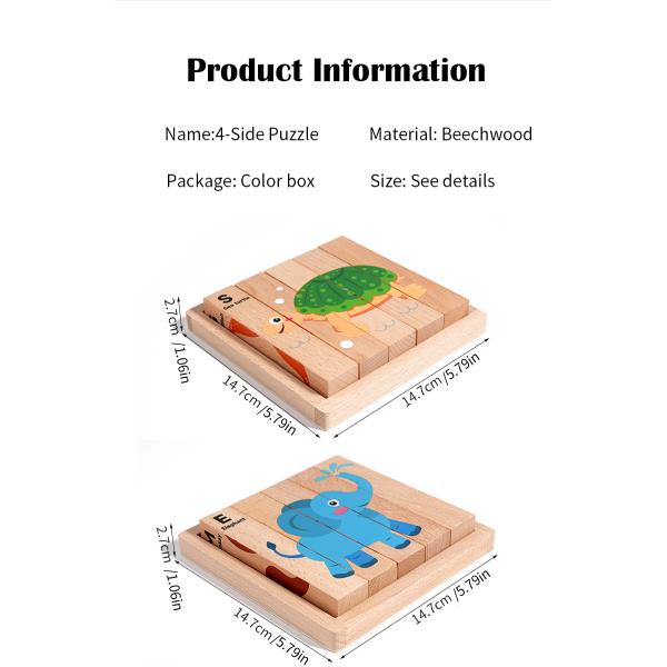 New Wooden Montessori 4 in 1 Animal Block Puzzle Toy Preschool Educational Toys Fine Motor Developmental for Baby Boys Girls