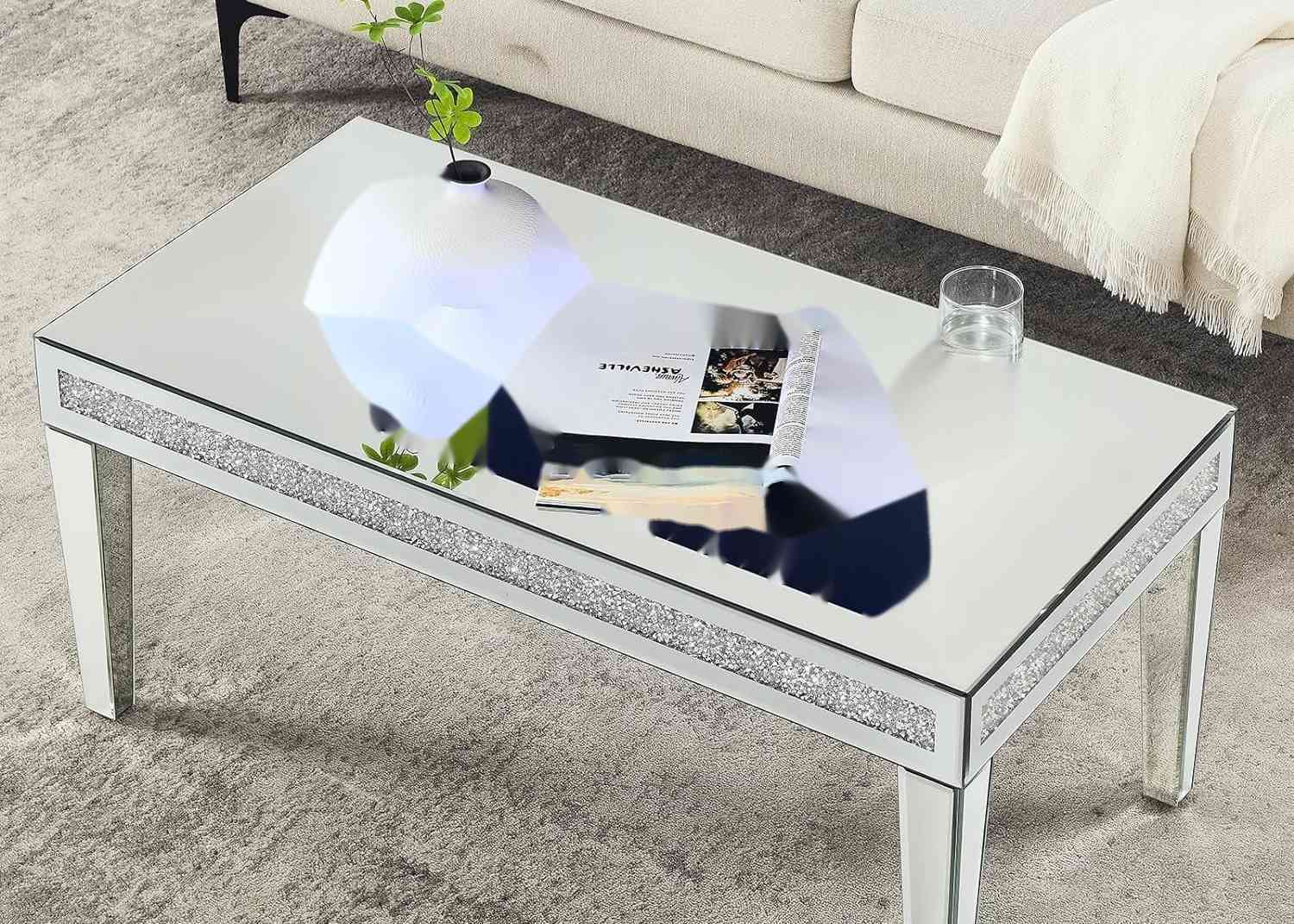 Crushed Diamond Design Large Mirror Coffee Table LED Lasagna Lights For Living Room