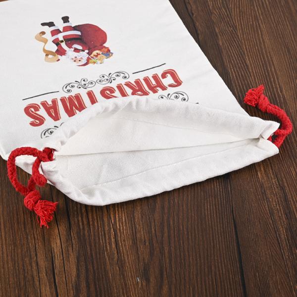 Customized Logo 2022 Christmas Drawstring Sacks 100% Cotton Santa Stockings Candy Nuts Gift Package Bag