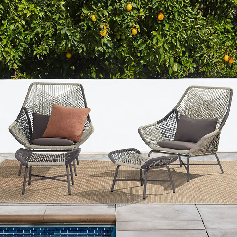 Modern Outdoor Waterproof Portable Eco-Friendly Rattan Wicker Patio Lounge Chair Recliner Foot Pedal Set for Garden Dining